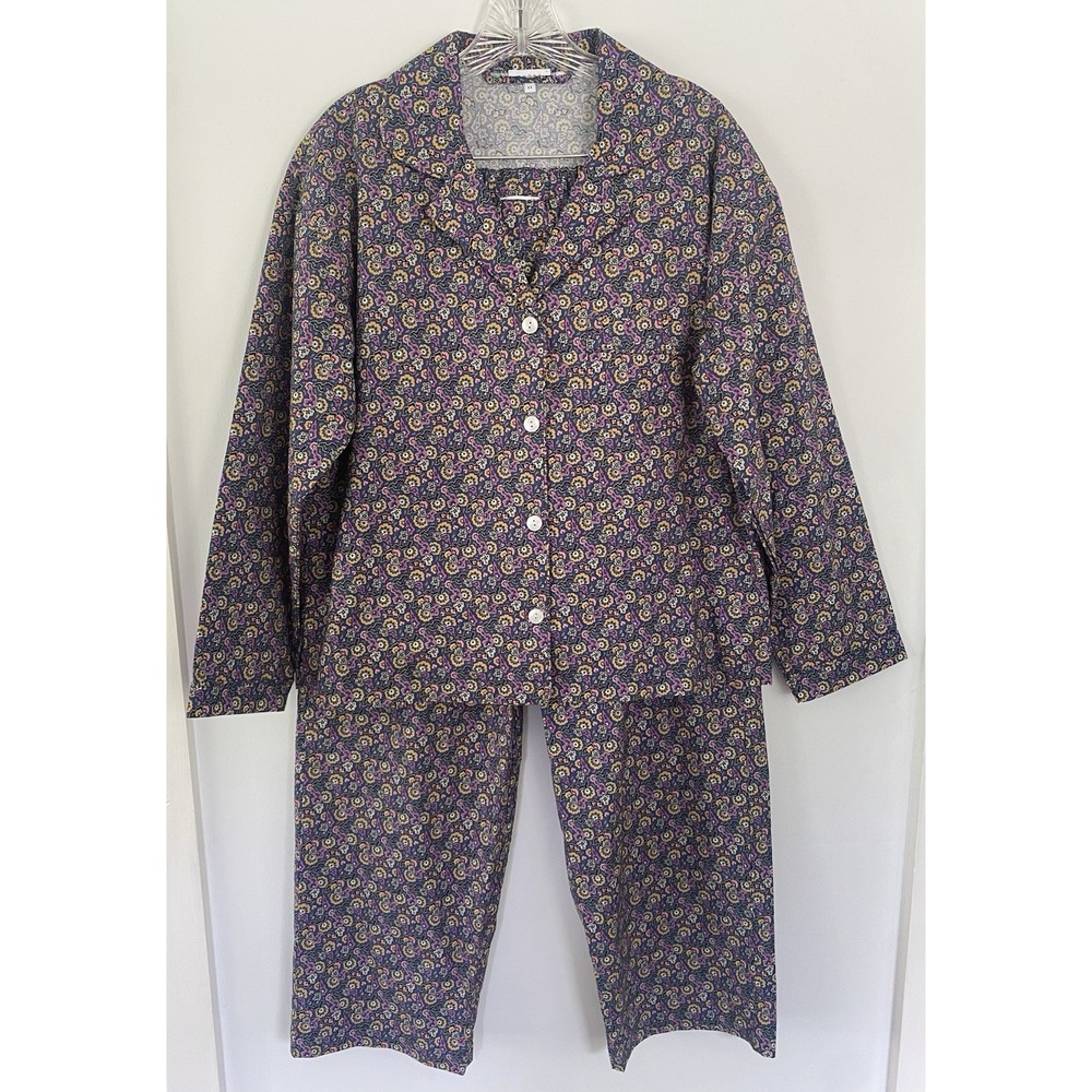 Rhode Berto Floral Paisley Print Cotton XS Button Down Pajamas Set Boho Chic